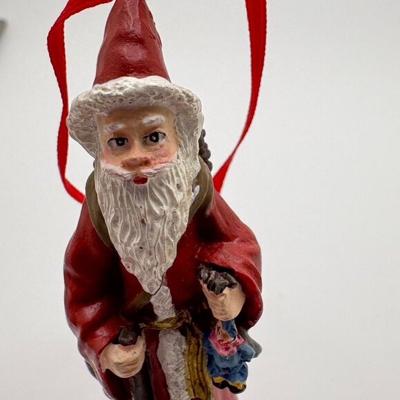 Vintage Santa Claus Christmas Tree Ornament Jolly Old St Nick Toy Sack - Picture 7 of 8